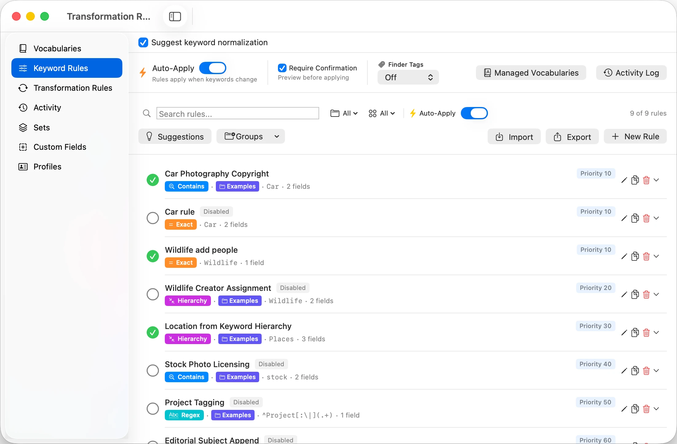 MetaScope Keyword Rules automatically applying keywords based on conditions